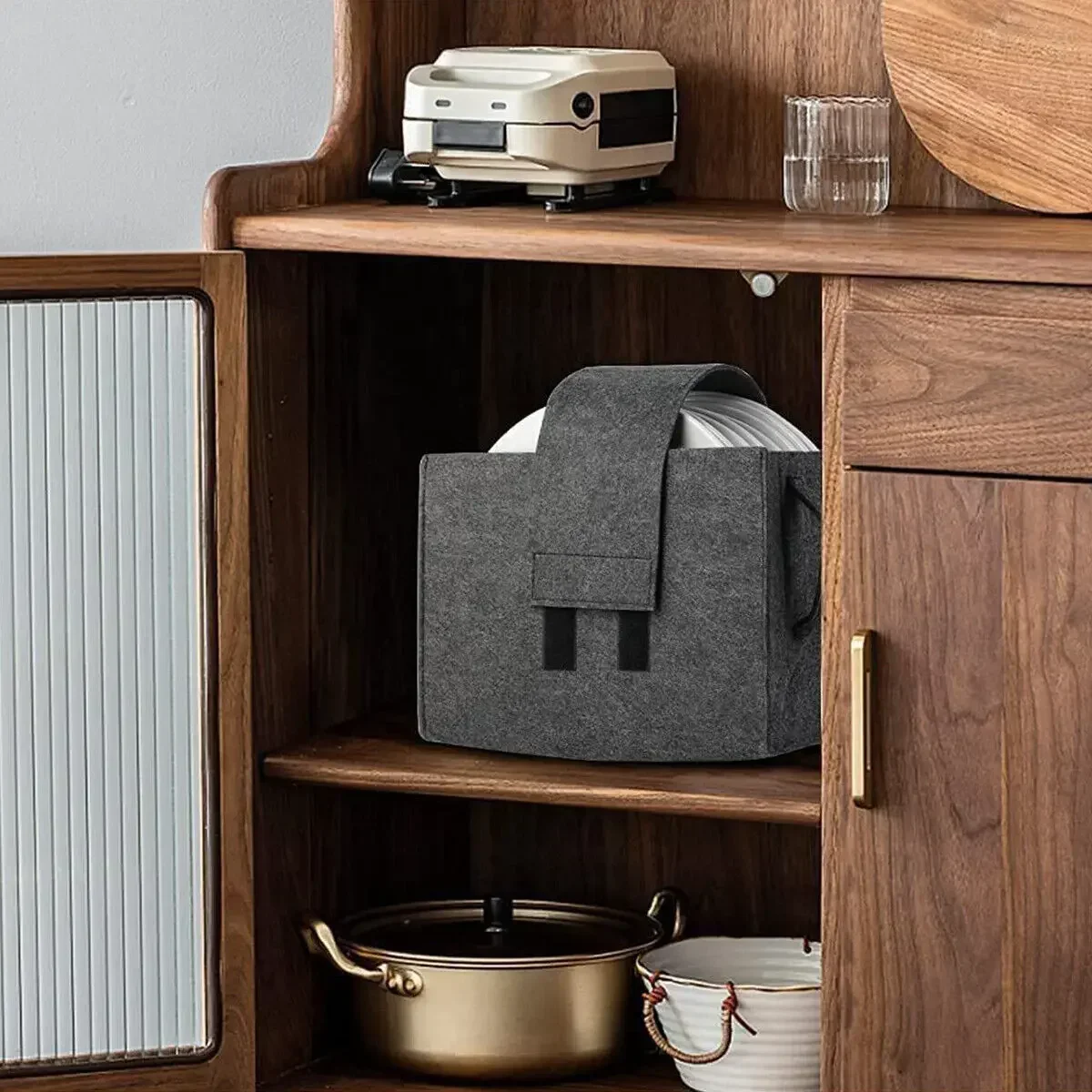 Filz Bord Gericht Tasse Lagerung Tasche Rack Verdickt Camping Geschirr Container RV Küche Schrank Layered Platte Lagerung Box Camper