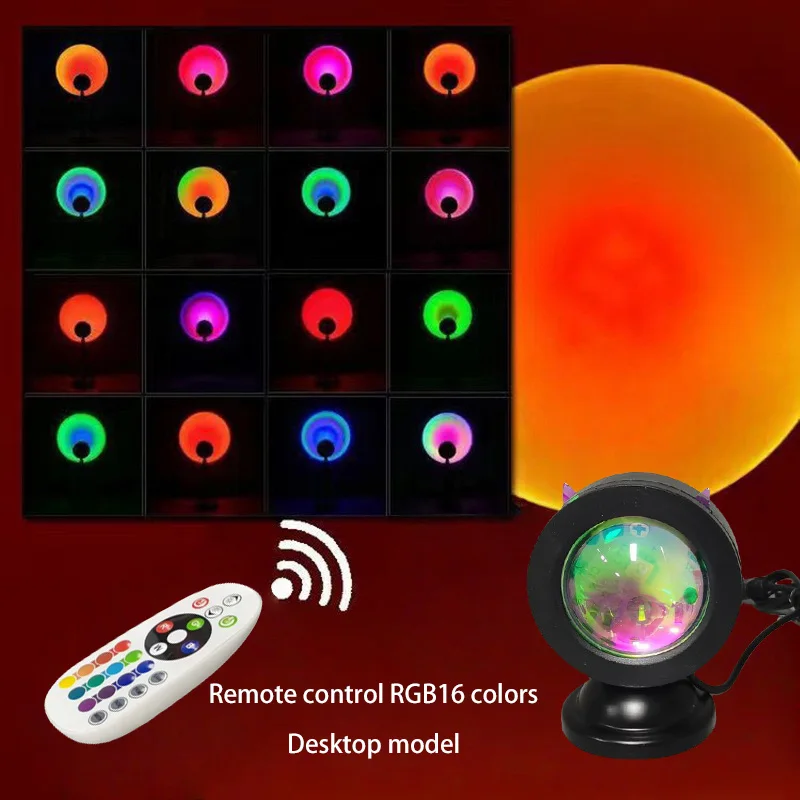 Luz de proyección de puesta de sol, espectro de 16 colores, Control remoto USB vibratorio, luz LED de ambiente que cambia de Color dinámica, hogar creativo