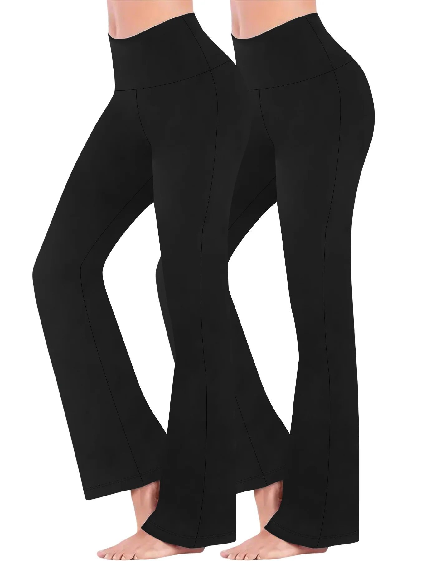 2 Pack Women's Super Soft Flare Pants High Waisted Tummy Control Workout Yoga Push Up Gym Fitness Long Leggings Bell Bottoms