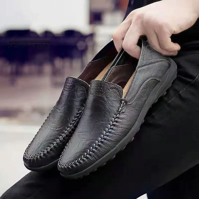 รองเท้าหนังผู้ชายผู้ชายฤดูใบไม้ผลิLoafers Slipบนรองเท้าหนังลําลองคลาสสิกรองเท้าแตะนุ่มHombre Breathable Flatsรองเท้า