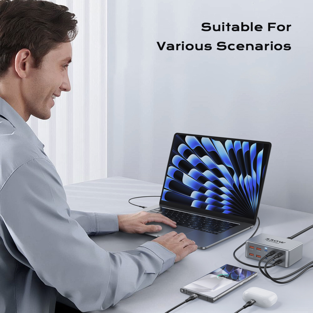 Ładowarka USB C GaN 330 W 100 W PD3.0 PPS QC3.0 Wieloportowa stacja szybkiego ładowania do laptopa iPhone 15 16 Samsung Macbook Pro Tablet
