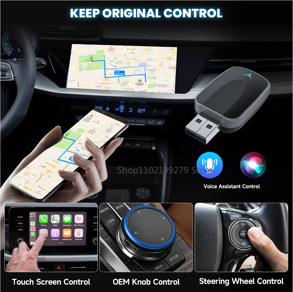 2025 NEW 2 in 1 Wireless Carplay AI Box Android Auto Plug and Play Applicable To Convert Original Car Wired Carplay To Wireless