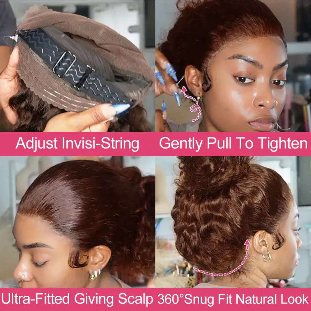 Invisi Strap 360 Full Hd Lace Frontal Wig 250 Density Chocolate Brown 30 Inch Deep Wave Lace Front Wig Glueless Wig Human Hair