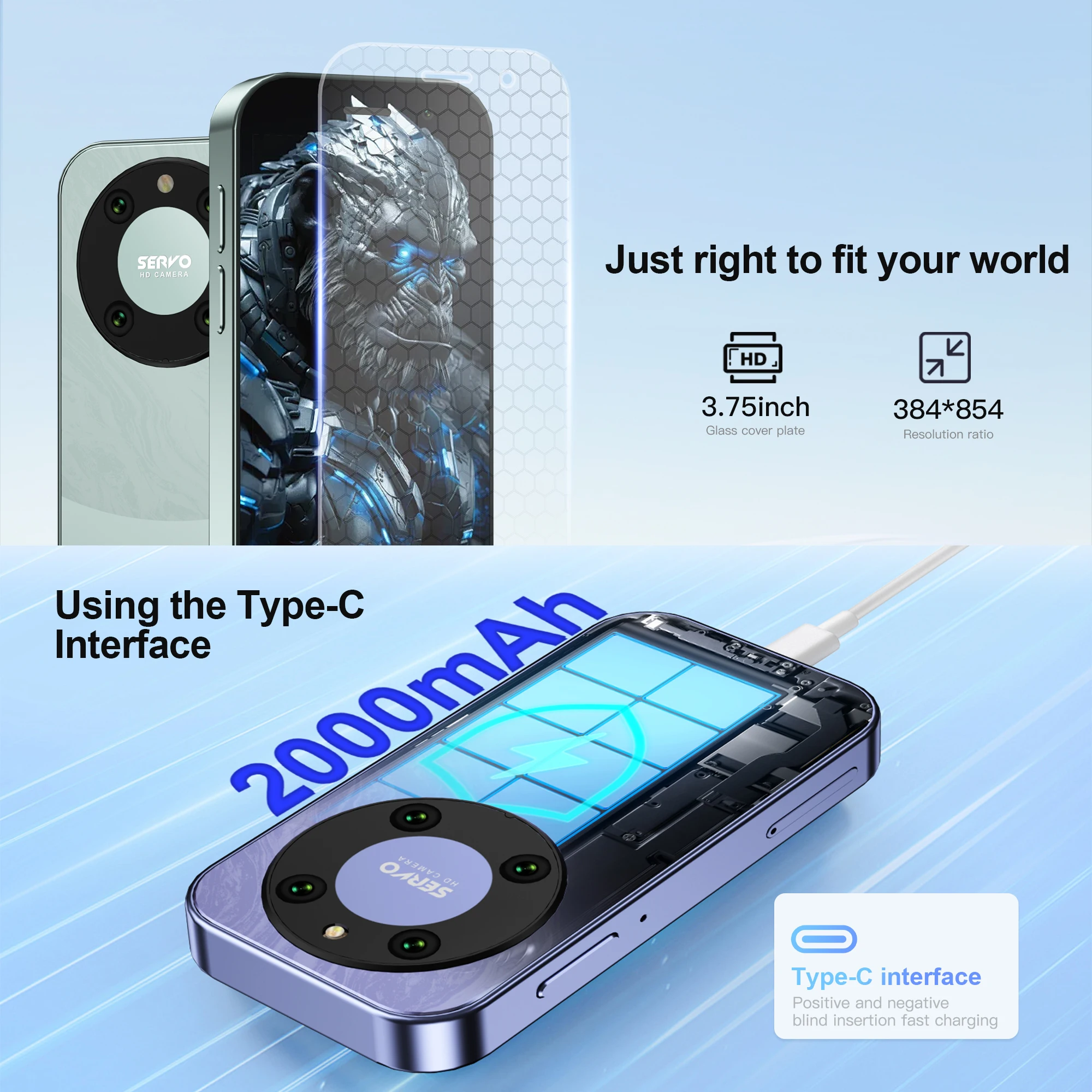 SERVO KING9000 Mini Smartphone 4G LTE Android System Play store WhatsAPP Face Unlock 2GB+16GB WiFi 3.0" Pocket Smart Cellphones