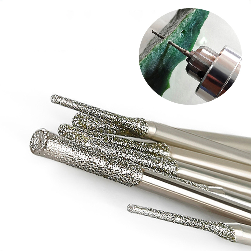 5 Stück 0,8/1/1,2/1,5/1,8/2/2,5 mm diamantbeschichtete Bohrer mit 2,35 mm Schaft Glas Jade Bernstein Schmuck Glas Diamantbohrer