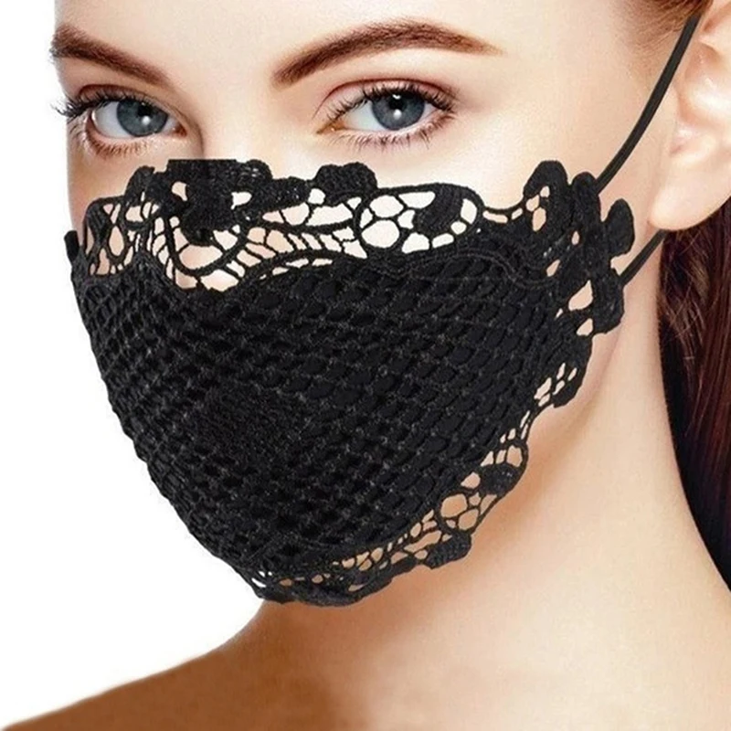 Masque en dentelle noire pour femmes, Cosplay, pour adultes et filles, masques réutilisables imprimés à la mode, masques de protection élastiques réglables anti-poussière