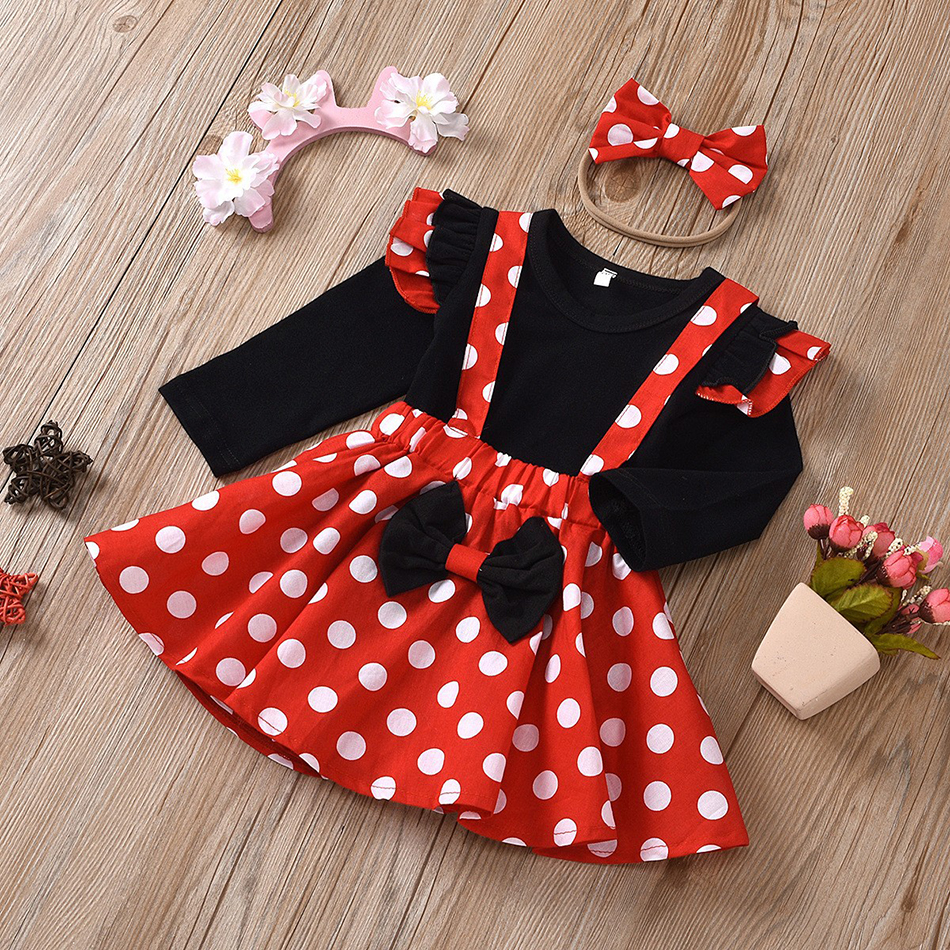 Conjunto de ropa para niños de 1 a 5 años, disfraz de cumpleaños de verano para niñas, Tops de lunares, falda, vestido de Cosplay de Minnie con diadema