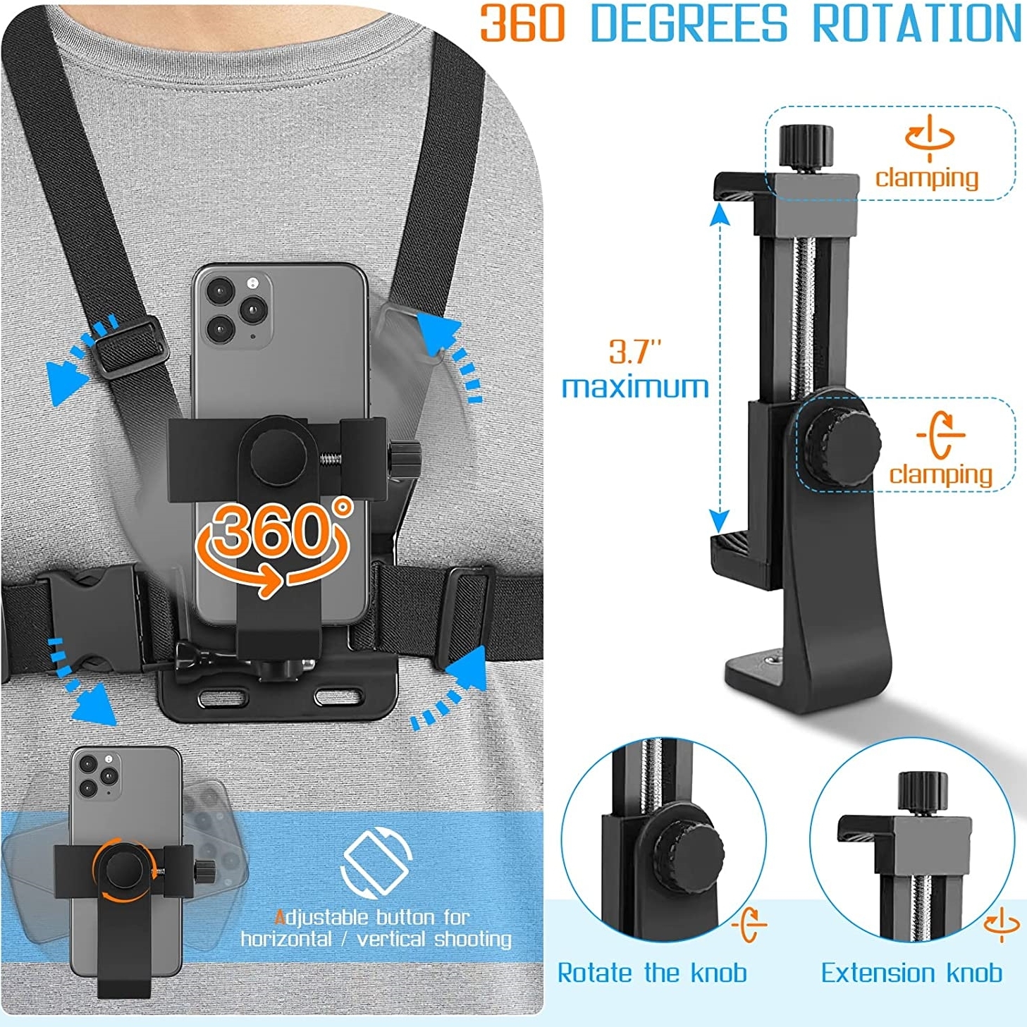 Sangle de poitrine pour téléphone, ceinture de montage pour Iphone 14, support pour Smartphone Mobile GoPro Hero 13 12 11 10 9 DJI Action Camera, prise de vue en direct