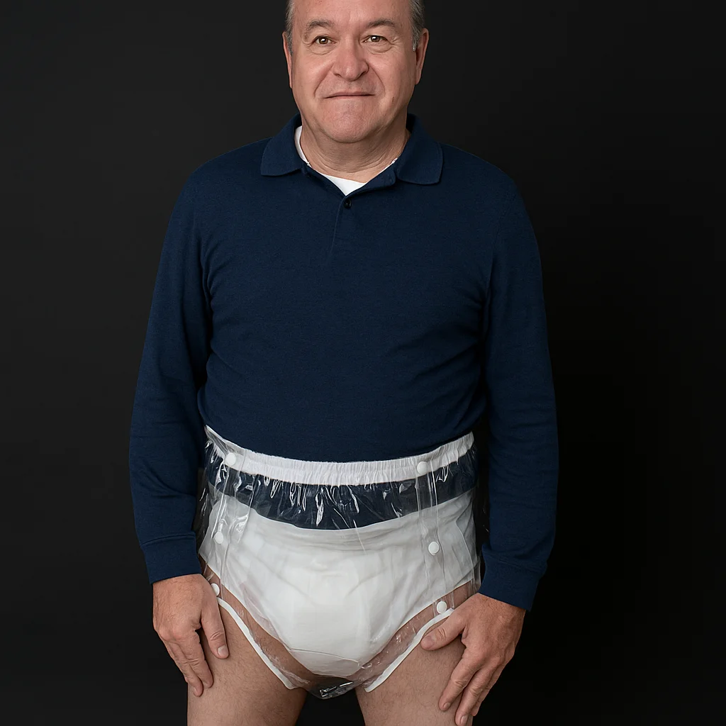 Novo design com botão de pressão lateral, fralda transparente para adultos, reutilizável, lavável, à prova d'água, roupa íntima silenciosa, uso externo/interno