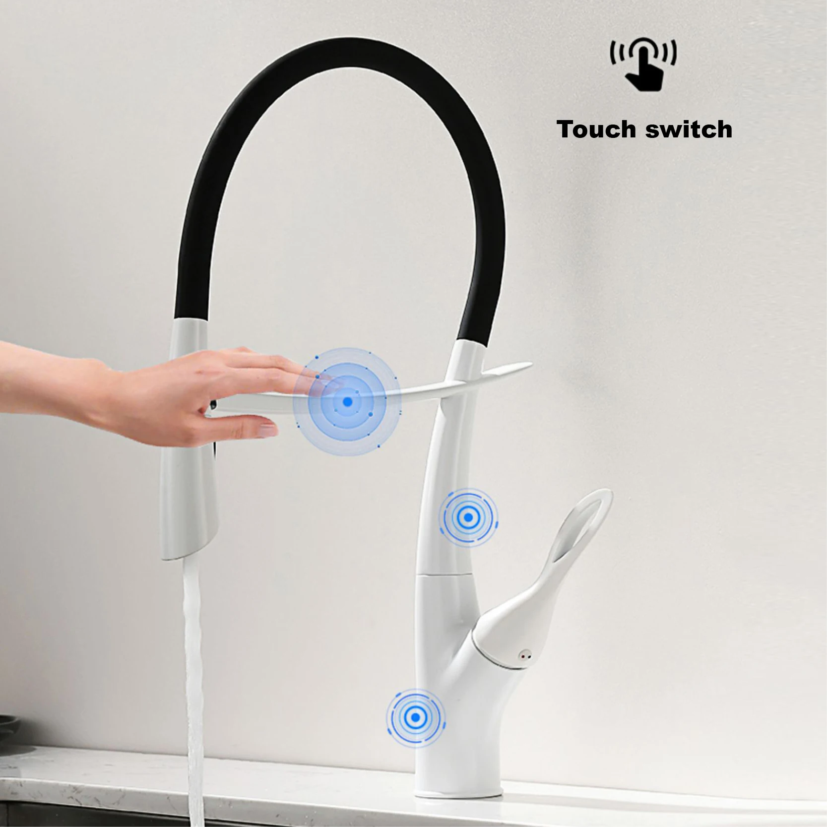 AITANA-grifo de cocina gris con pistola de latón de lujo, diseño de Interruptor táctil con doble Control frío y caliente, mezclador Simple de fregadero magnético