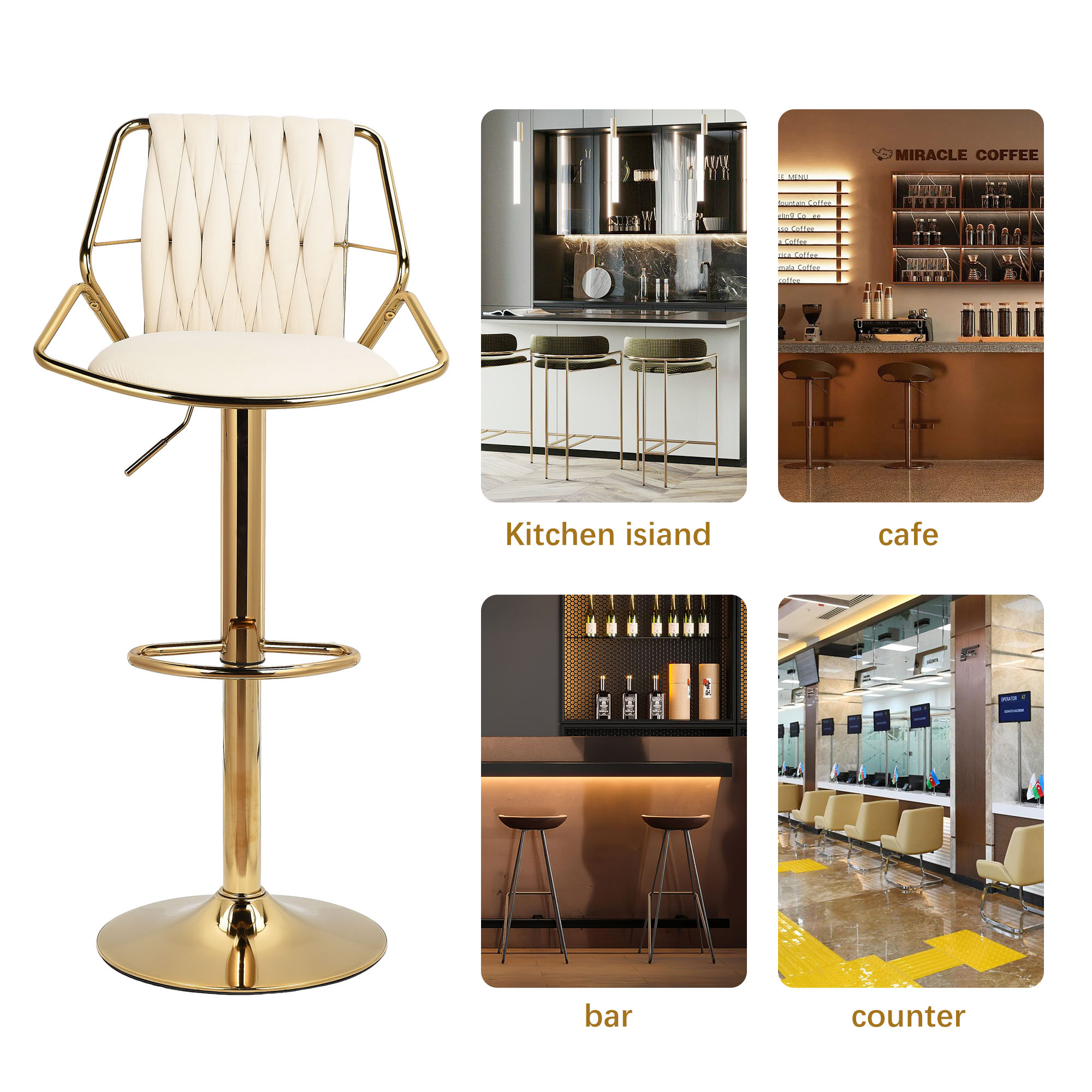 Sgabello da Bar moderno da 2 pezzi con schienale e gamba in metallo, sgabelli da Bar piccoli regolabili in altezza, sgabello da banco con motivo a squame di pesce in velluto