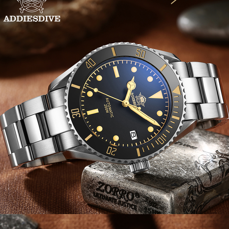 ADDIESDIVE Business Vintage Leder Armbanduhr Wasserdichte automatische mechanische Stahluhr Mann europäische amerikanische Freizeituhr