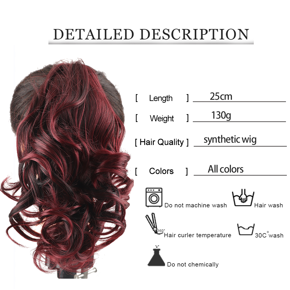 สังเคราะห์ Claw คลิปในหางม้าสั้น CURLY PONY TAIL คลิปบนผมปลอมวิกผม House PONY EXTENSION Hairpiece สําหรับผู้หญิง