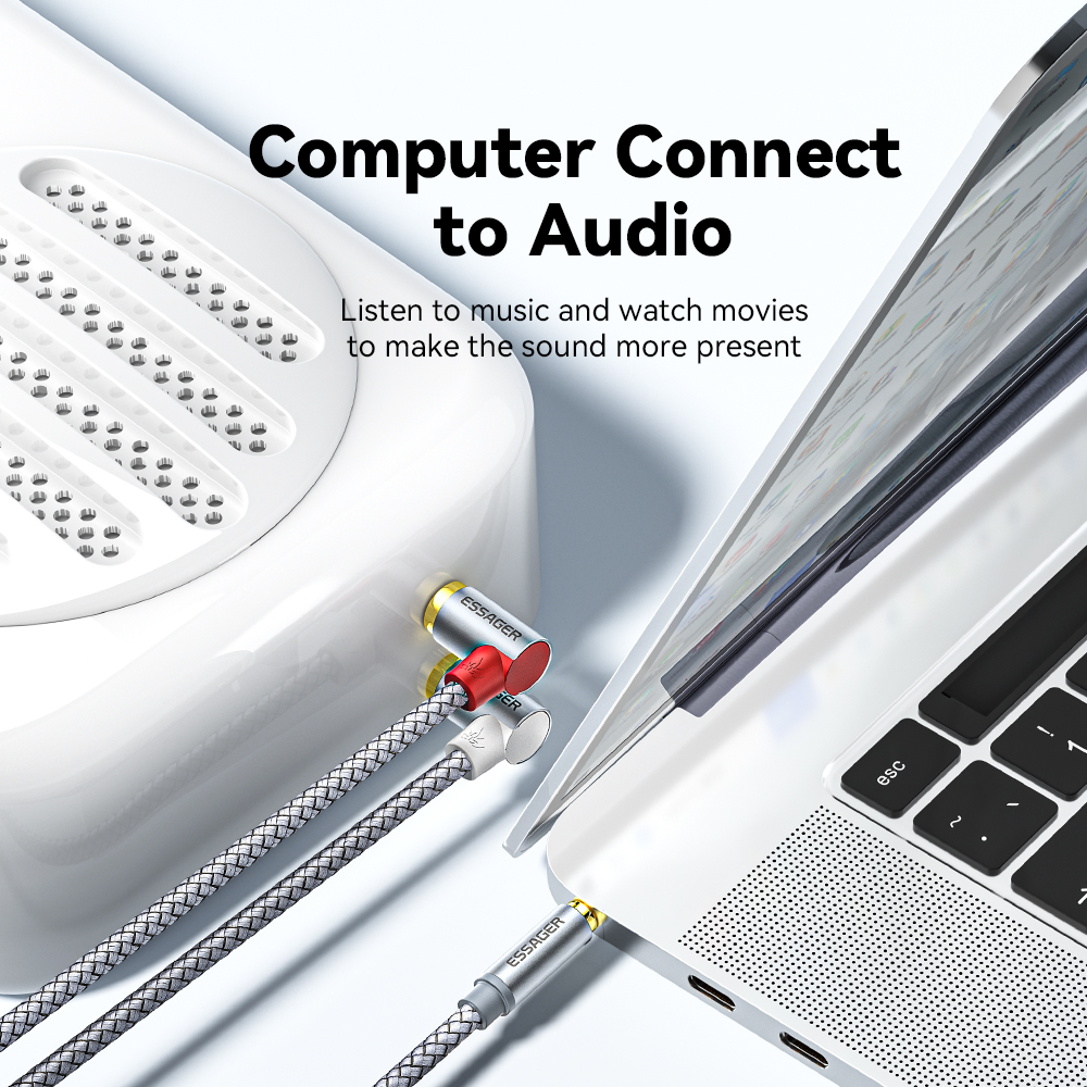 Essager 90 ° Angle RCA Audio Stereo Cable Jack 3.5mm to 2RCA Cable Splitter Male Adapter For Amplifiers Audio Home Theater Wire