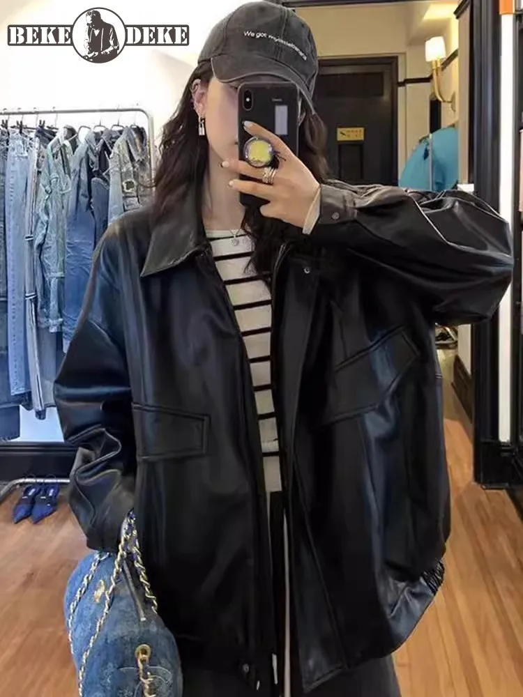 Freund Stil Frauen Frühjahr Neue Schaffell Echtes Leder Jacke Lose Fit Übergroßen Mid Langen Mantel Casual Streetwear Jacken