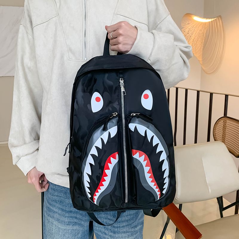 2024 waterproof School Backpacks for Student Style Anime Shark Print Travel Bags Punk Street Trend Waterproof Shoulder Backpack