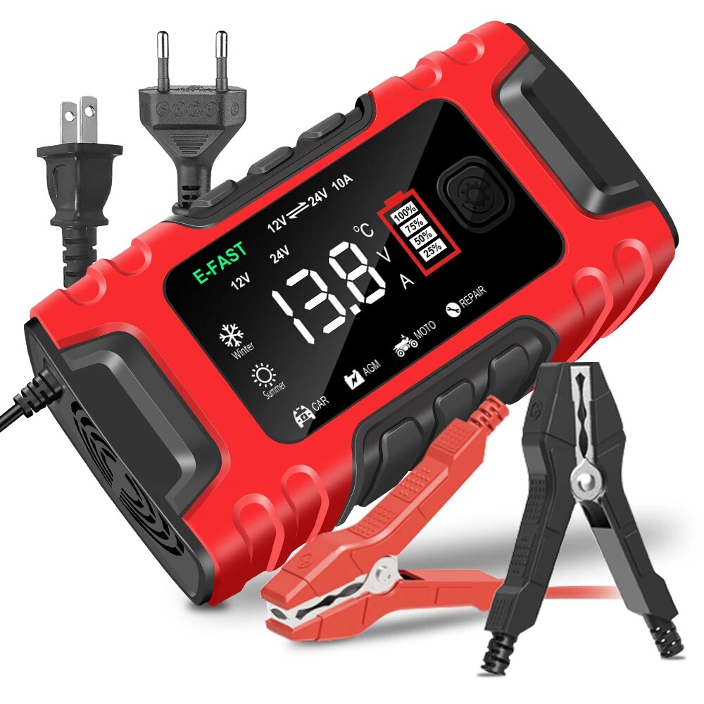 車のバッテリー充電器,急速充電,スマート,鉛蓄電池,LCD, 12v,10a,24v,5a,新品