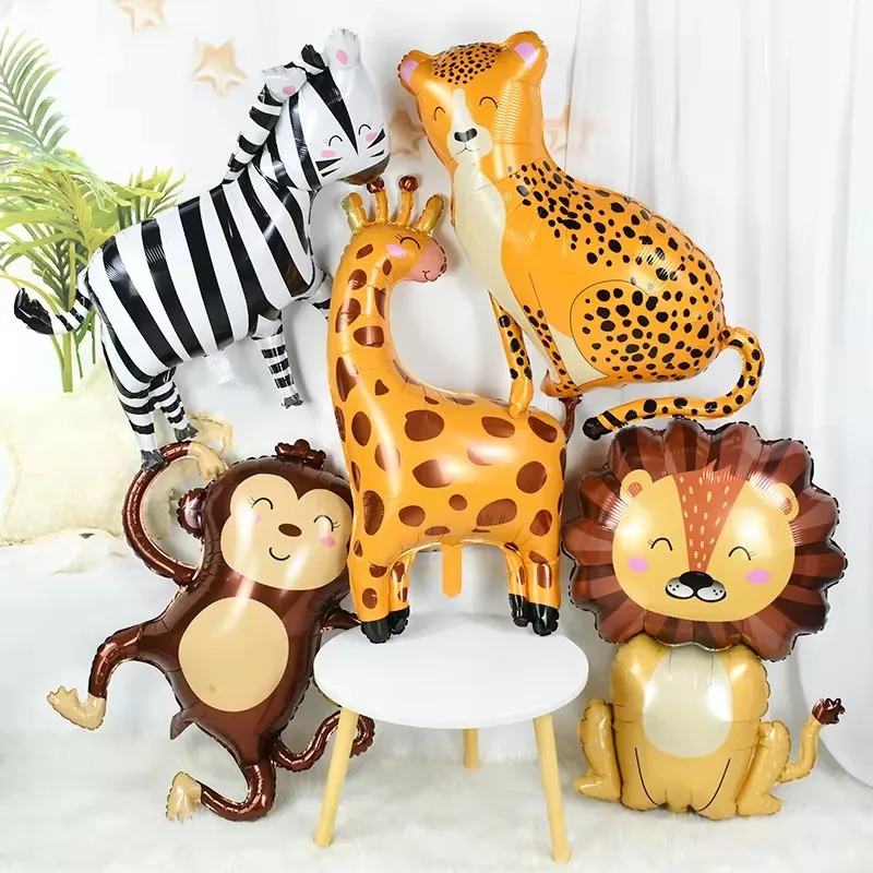 Folienballon mit Cartoon-Tiermotiv, Dschungel, Safari, Wald, Löwe, Zebra, Elefant, Giraffe, Ballon, Kindergeburtstag, Dekorationszubehör