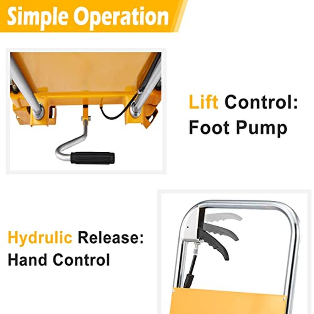 Hydraulic Steel Lift Table Cart 1100lb Capacity 35.4" Lift Height 4 Wheel Material Handling Factory Operations Smooth Operation