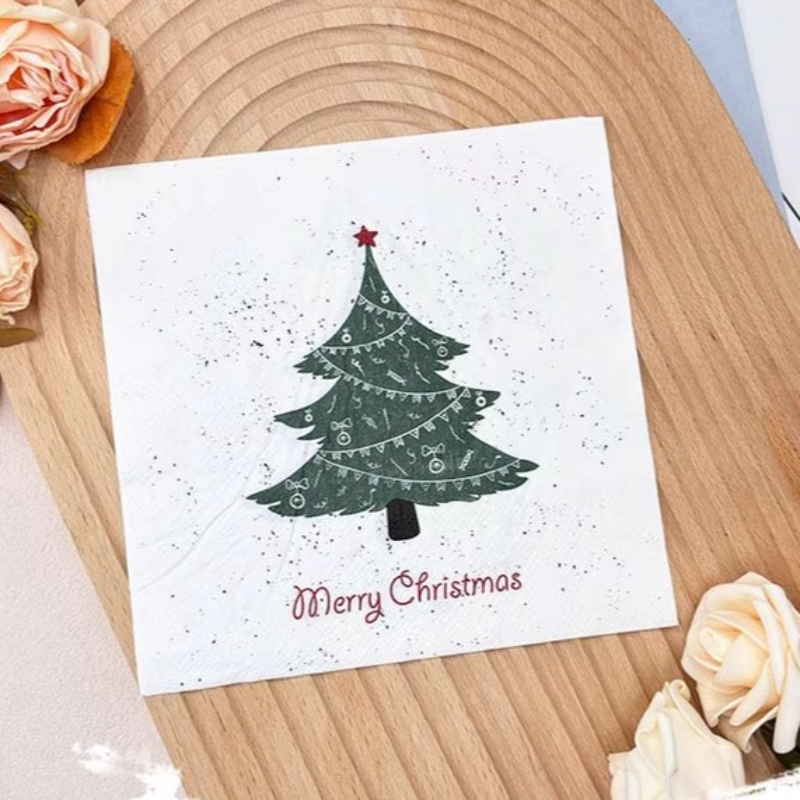 10/20 шт. 33 см, 2 слоя, новые рождественские салфетки с элементами, рождественская елка, белая одноразовая бумага, коврик для еды, бумага для декупажа «сделай сам»