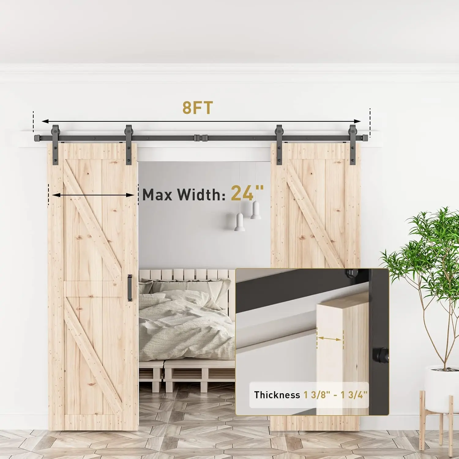 8 'double sliding barn door hardware track kit to fit 24 "wide door panels - smooth and very easy to install