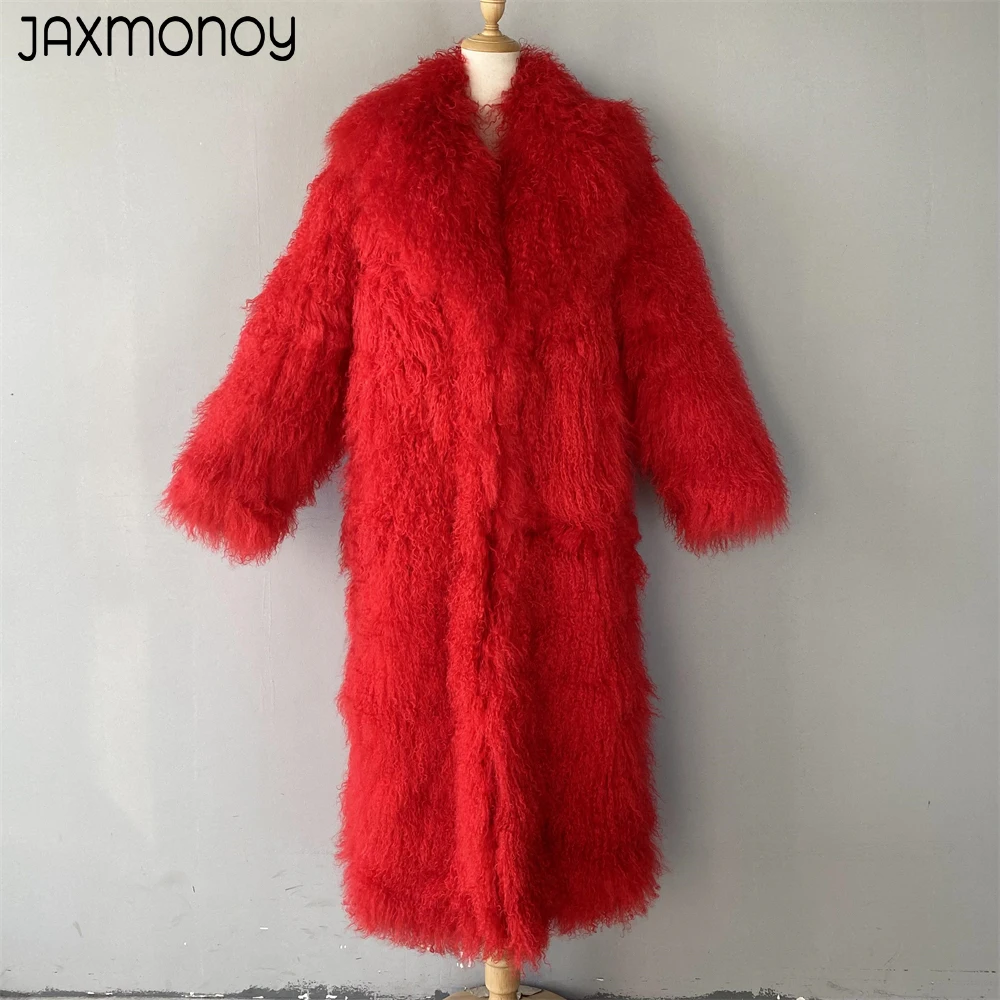 Jaxmonoy Echtpelz Jacken für Frauen Natürliche Mongolischen Schafe Pelzmantel Herbst Winter Warme Lange Stil Mäntel Mode Luxus Weibliche