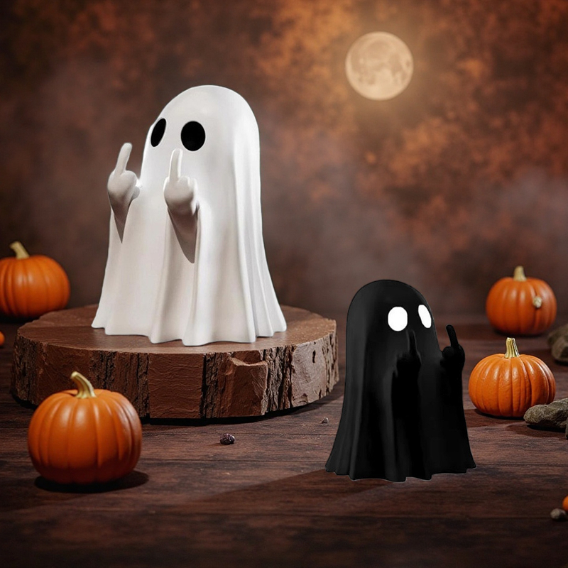 New Cute Middle Finger Ghost Statue Small Halloween Decor for Home Centerpiece for Coffee Table Adorable Horror Figure
