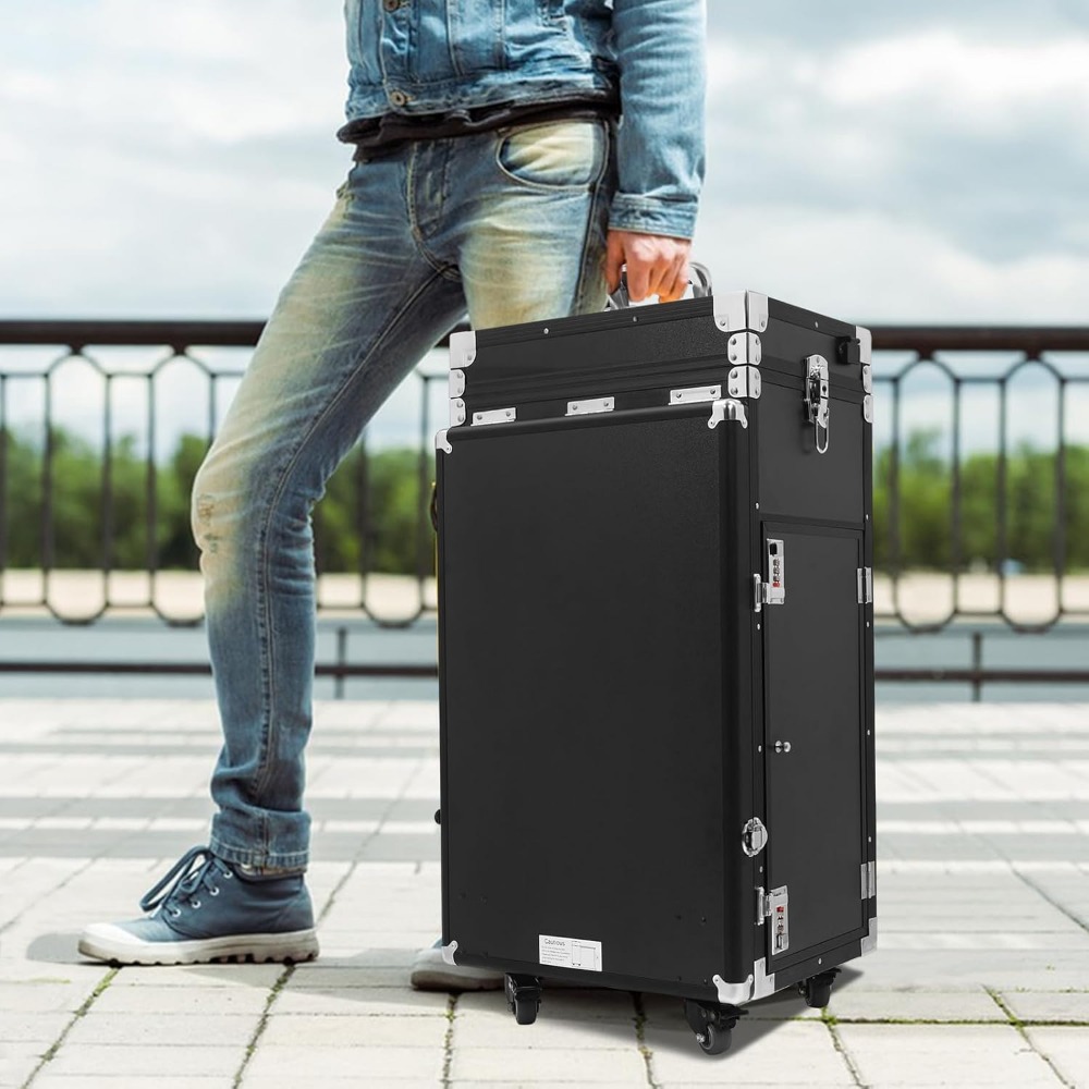 Manicure Table for Nail Technicians, Nail Table Mobile Station Rolling Makeup Travel Case, Foldable Nail Table with Speakers, Tr