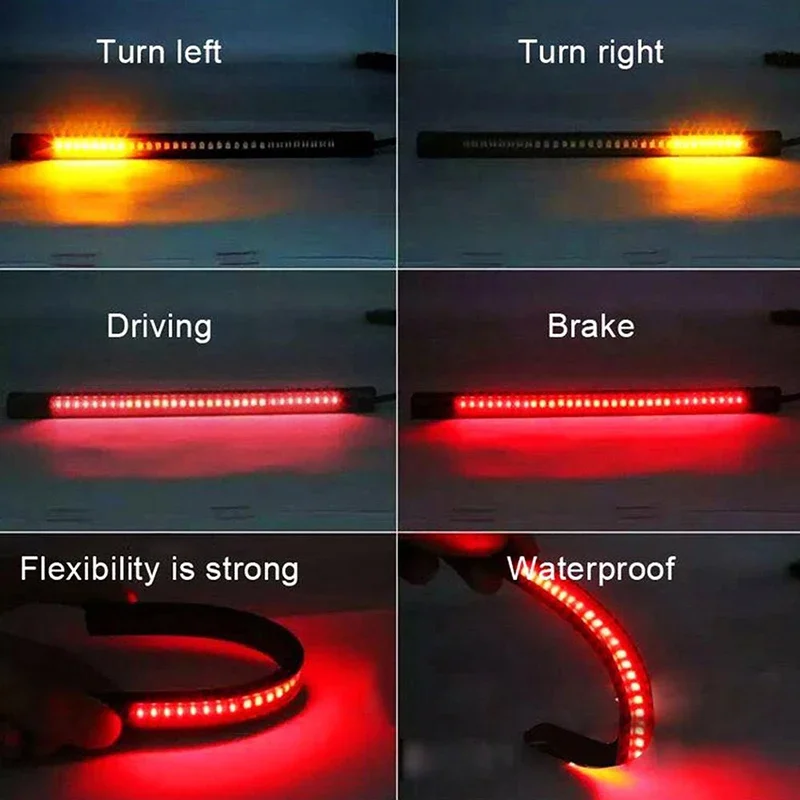 Flexível 48 led barra de luz da motocicleta tira cauda sinal volta cauda freio traseiro parar lâmpada luz freio 12v