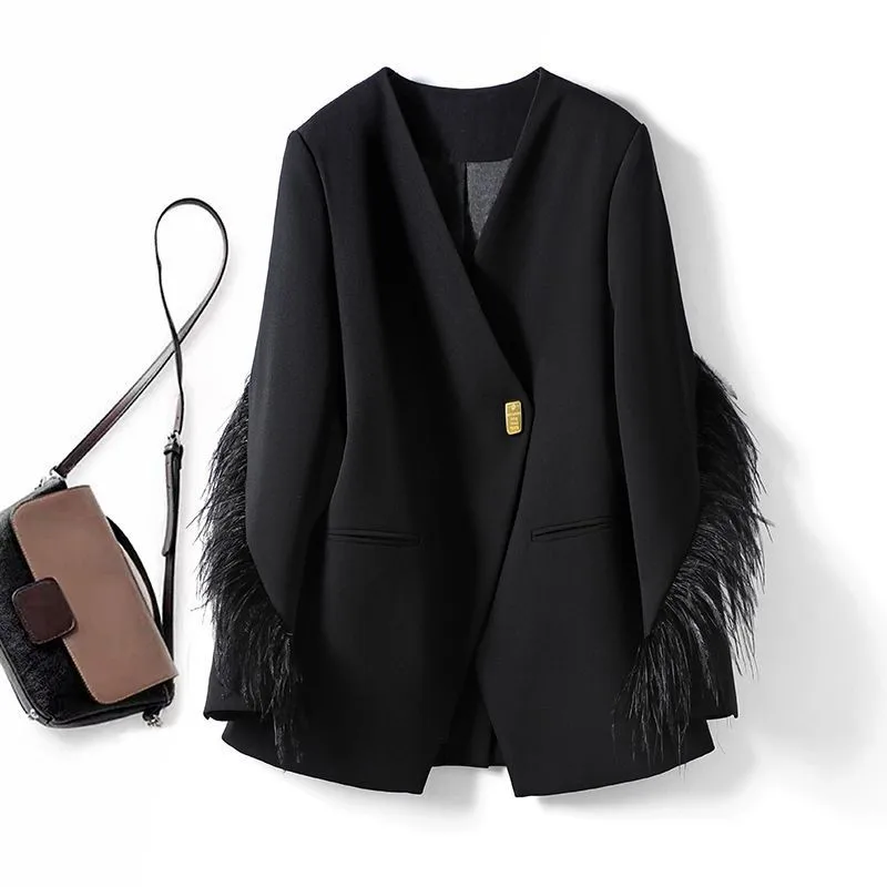 Chaqueta de traje de primavera y otoño para mujer, abrigo informal holgado a la moda, Blazer de Color puro con botones y borlas, prendas de vestir exteriores para mujer 2024