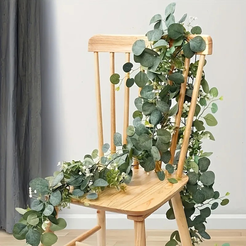 1pc Artificial Eucalyptus Leaves Greenery Garland Faux Plant Spring Vines With White Flowers Berries Wedding Home Party Decor