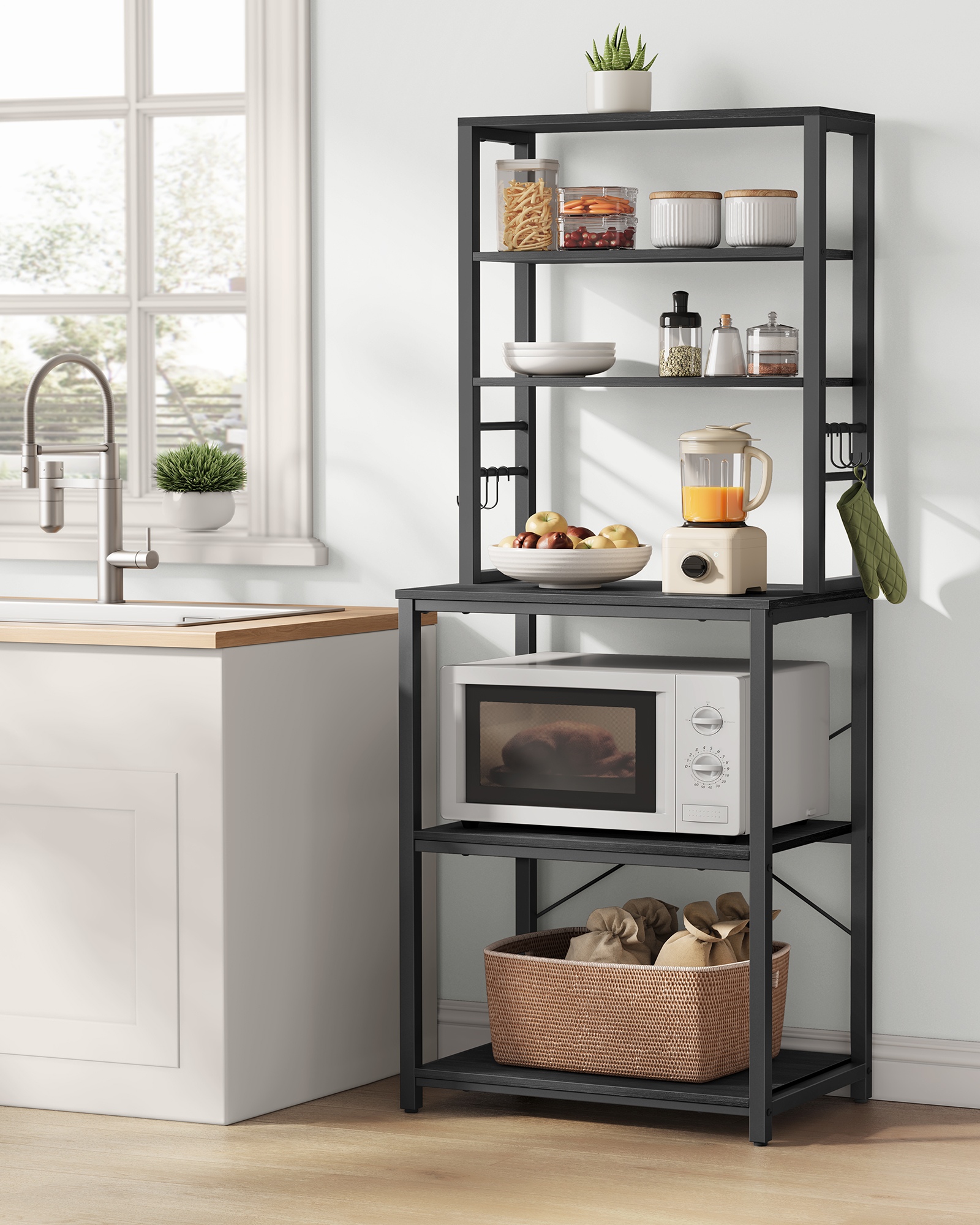 VASAGLE Standregal, Küchenregal mit 6 Haken, 40 x 60 x 167 cm(TxBxH)