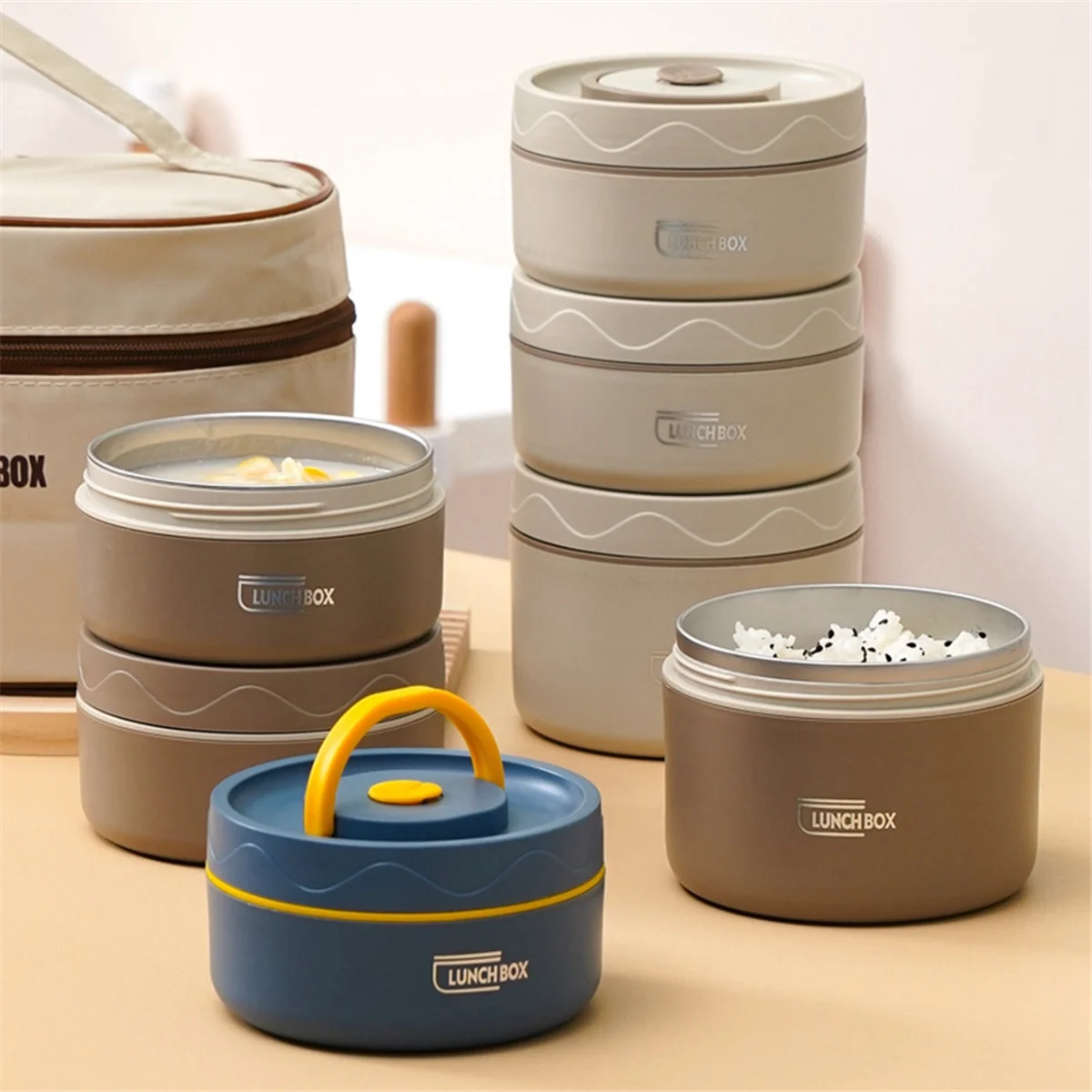 Contenitore per il pranzo caldo per alimenti, contenitore per il pranzo termico in acciaio inossidabile contenitore per alimenti termico portatile Bento Box blu A