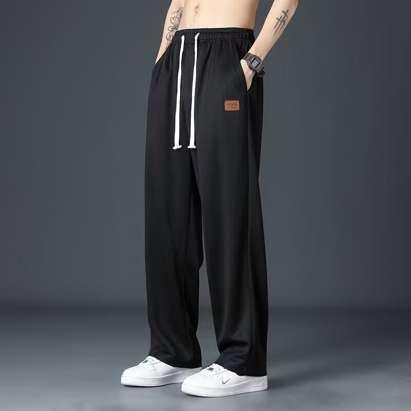 Pantalones largos informales para niños, pantalones de secado rápido de seda helada para primavera y verano, tubo recto fino y moderno de marca, sueltos, colgantes