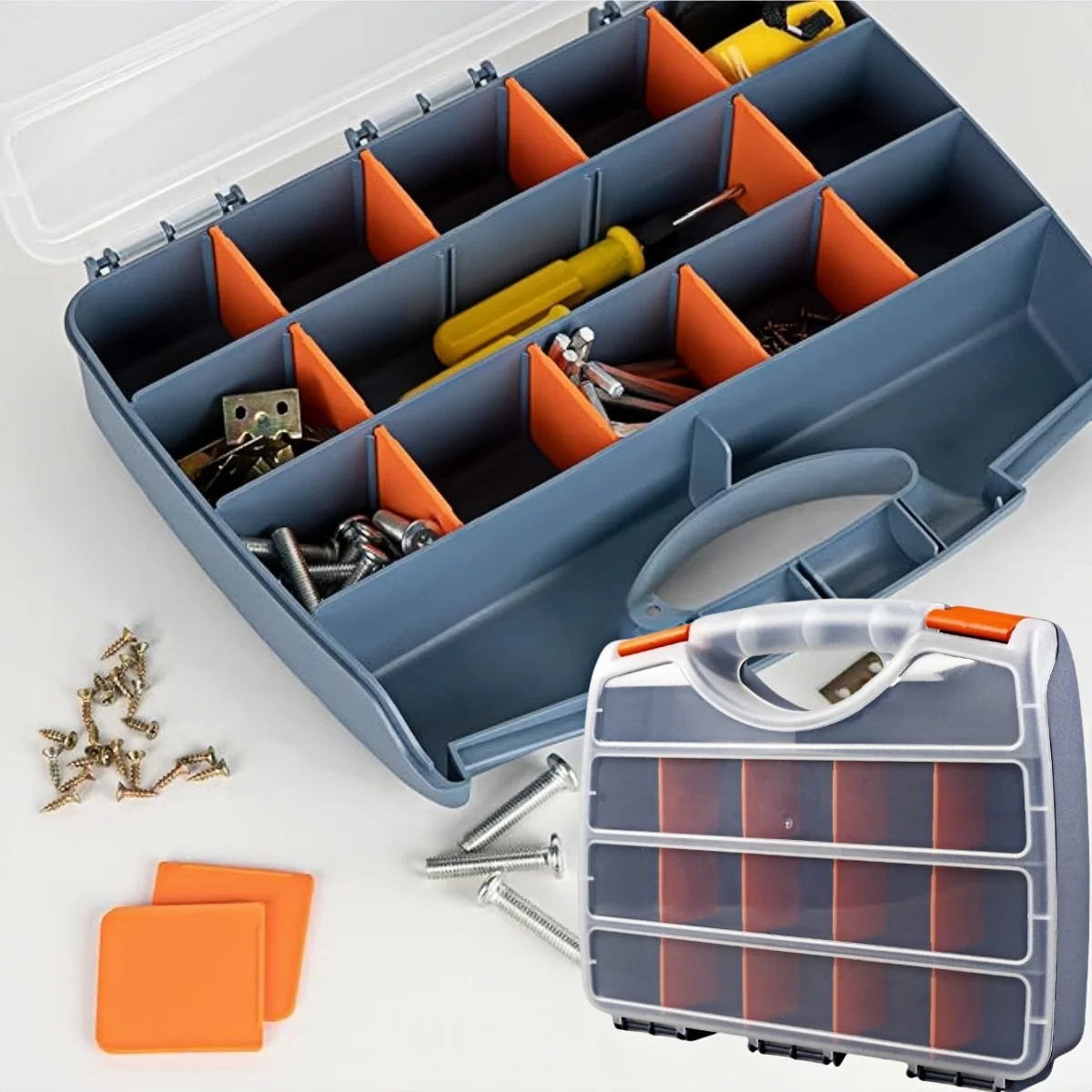 Hardware Parts Storage Box, Parts Organizer with Removable Dividers Hinged Lid for Store Nuts Bolts Screws Nails Small Hardwar