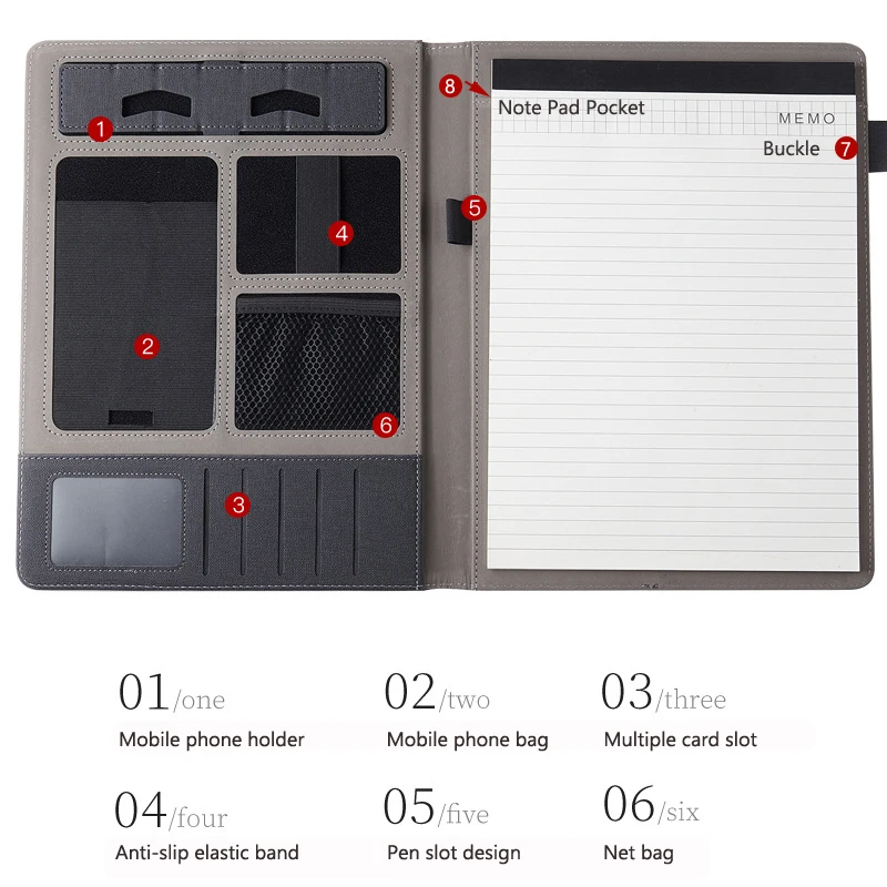 Multifunction A4 Leather Portfolio File Folder  Man Phone Document Holder Organizer Executive Briefcase Suitcase Business Office