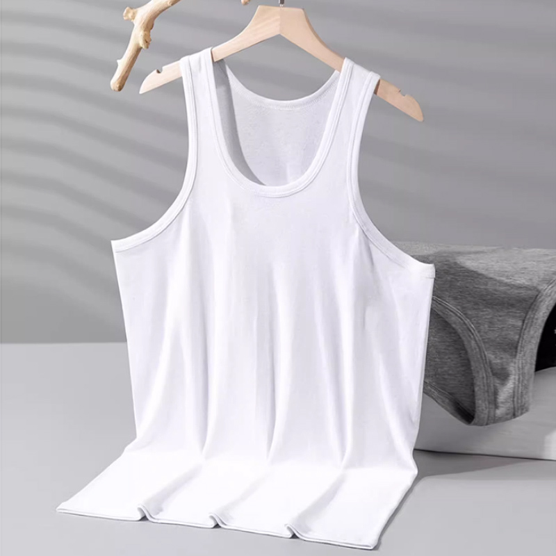 Gilet da uomo a spalla stretta in cotone basic tinta unita moda casual T-shirt da uomo sportivo fitness Joker girocollo gilet giovanile