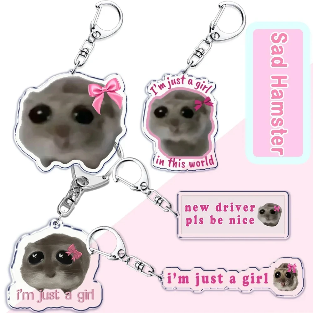 Lustiges Meme, ich bin nur ein Mädchen, trauriger Hamster-Figur, Schlüsselanhänger, Cartoon, neuer Schlüsselanhänger, Taschenanhänger, Auto, Paar, Zubehör, Geburtstag, Schmuck, Geschenk