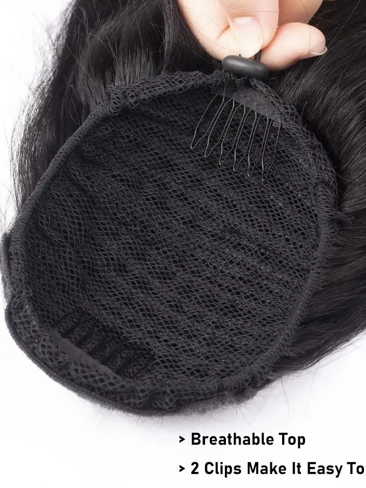 Extensões retas kinky do cabelo humano envolvem o rabo de cavalo do cordão com grampos Yaki em linha reta # Grampo 1B em extensões de cabelo virgem