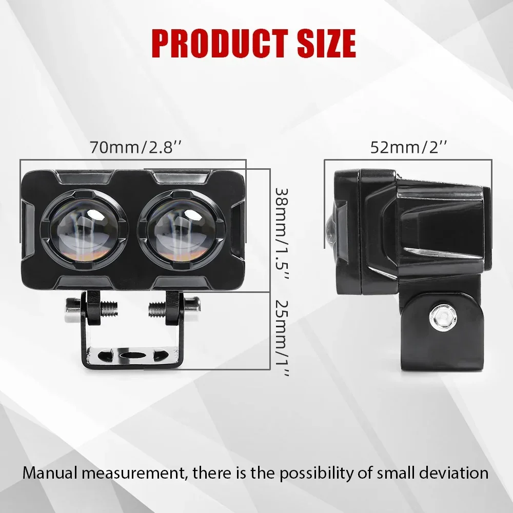 1 Uds. Foco de lente LED para motocicleta de 60W, foco de lentes dobles, lámpara antiniebla auxiliar para motocicletas, luz blanca y amarilla de doble Color