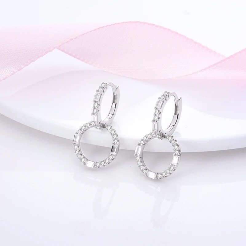 925 prata orelha jóias oco círculo brilhante zircão incrustado balançar brincos estilo elegante diário casual corrente presentes de casamento das senhoras