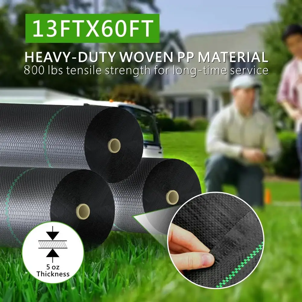 Geotextile Driveway Fabric 13x60 ft 5oz Woven PP Ground Stabilization Underlayment 800lbs Tensile Strength Weed Barrier Fabric