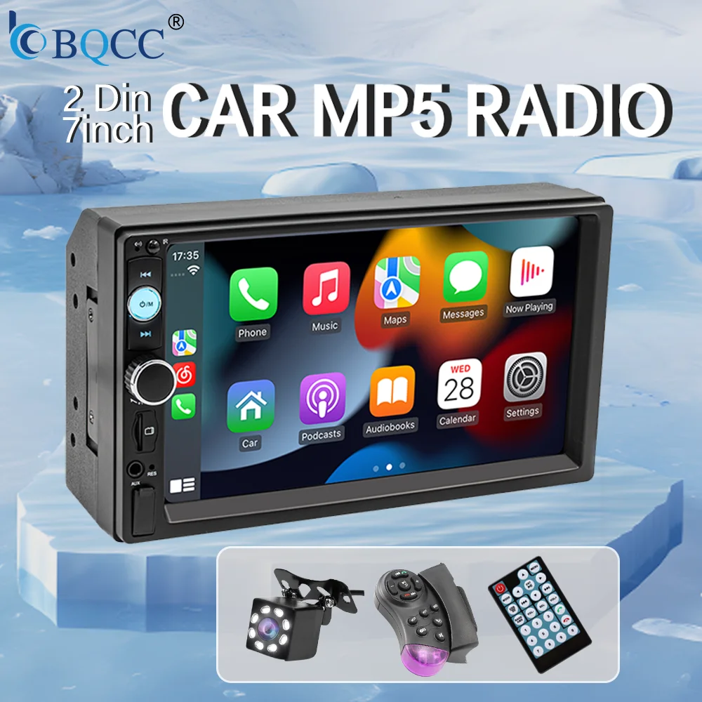 BQCC 7 ''Autoradio 2din HD Touchscreen MP5-speler Bluetooth 12V FM ISO Power Extra ingang Spiegel Link Multimediaspeler