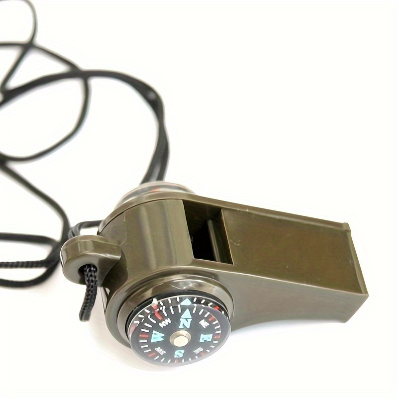 1pc verde oliva 3 em 1 apito de sobrevivência de emergência com bússola, termômetro e cordão, perfeito para acampamento, acessórios de acampamento