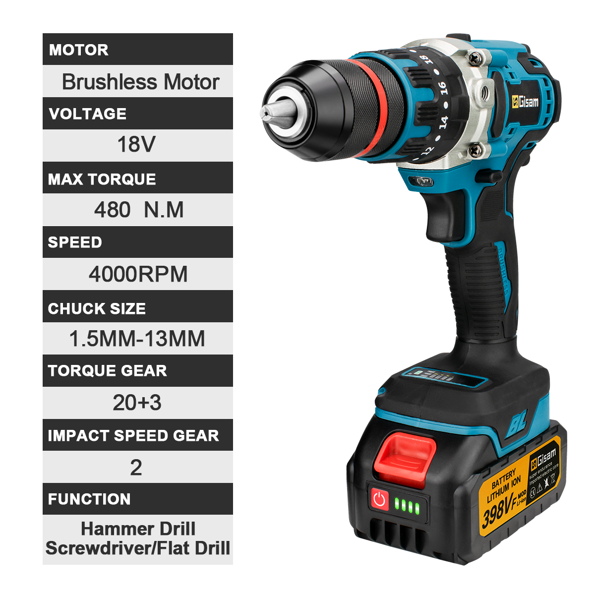 13mm 480N.M Brushless Electric Impact Drill Cordless Drill Electric Screwdriver DIY Driver Power Tool for Makita 18V Battery Pin