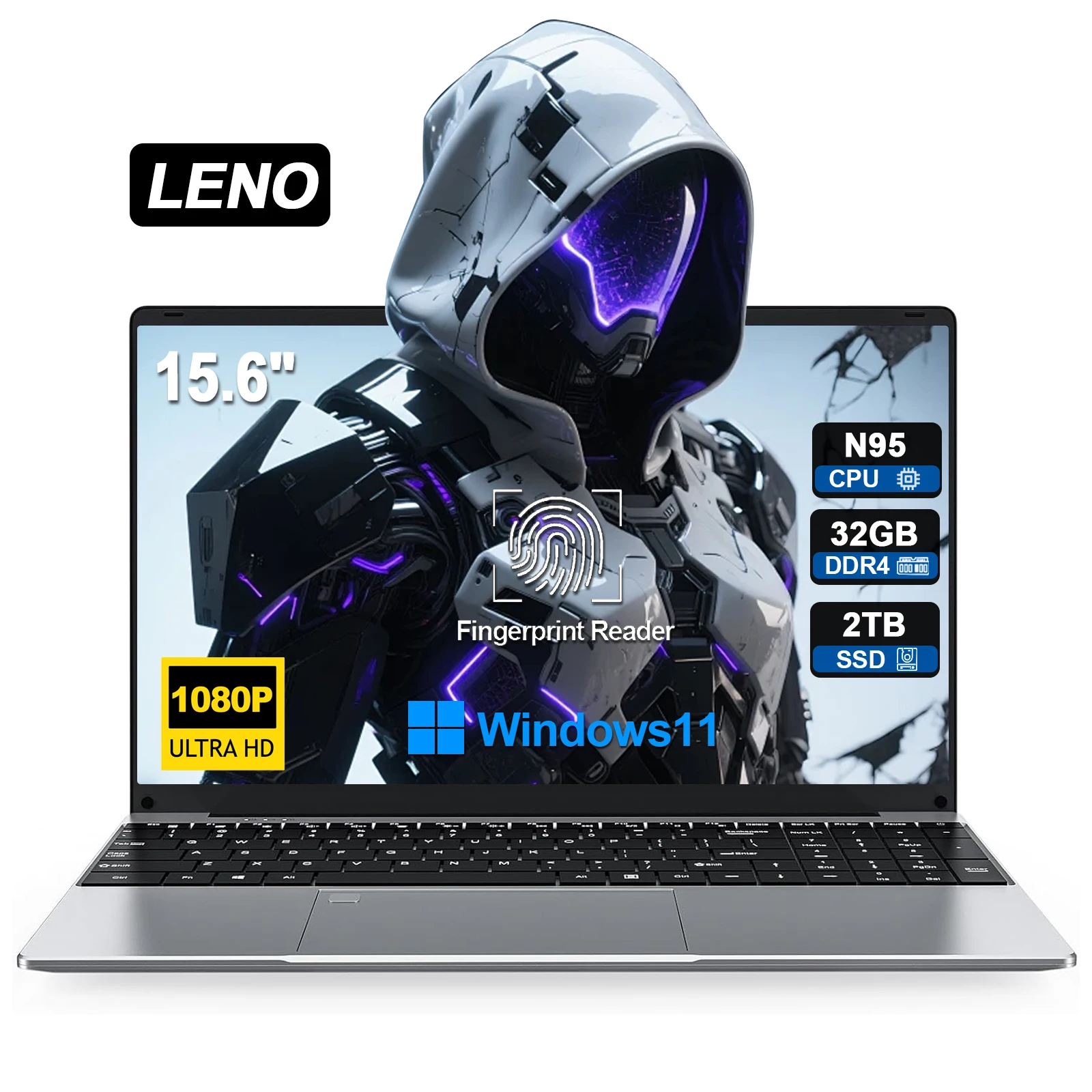 2025 NUOVO 15.6 "Laptop portatile Intel N95 32GB DDR4 2TB SSD 7500mAh Windows11 Office Notebook Pc Gamer con impronta digitale retroilluminata