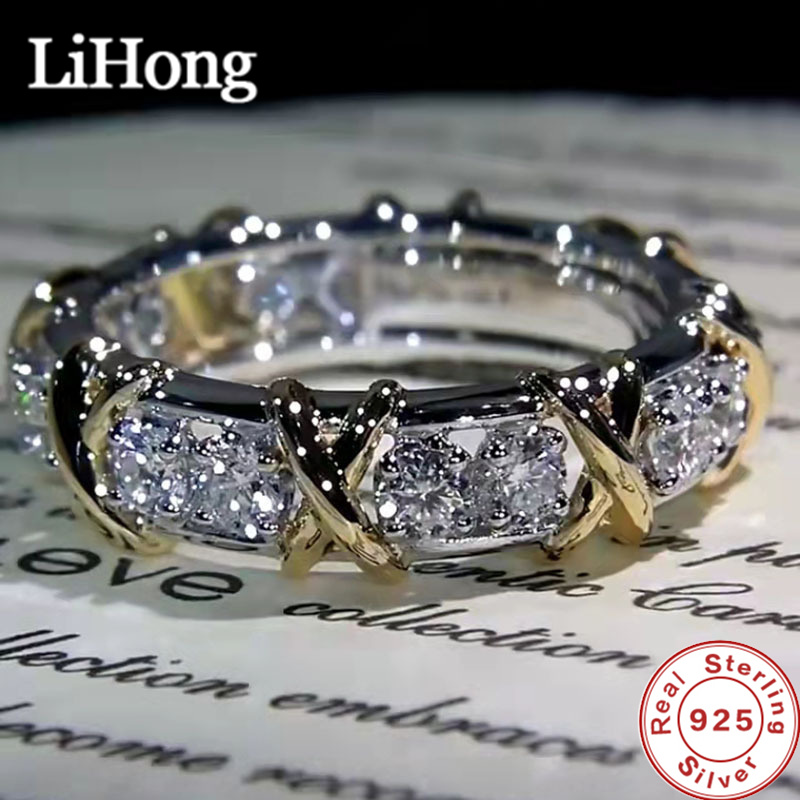 Anillo de Plata de Ley 925 de lujo entrelazado con anillo de cristal de circón Aaa para regalo de joyería de compromiso de una mujer