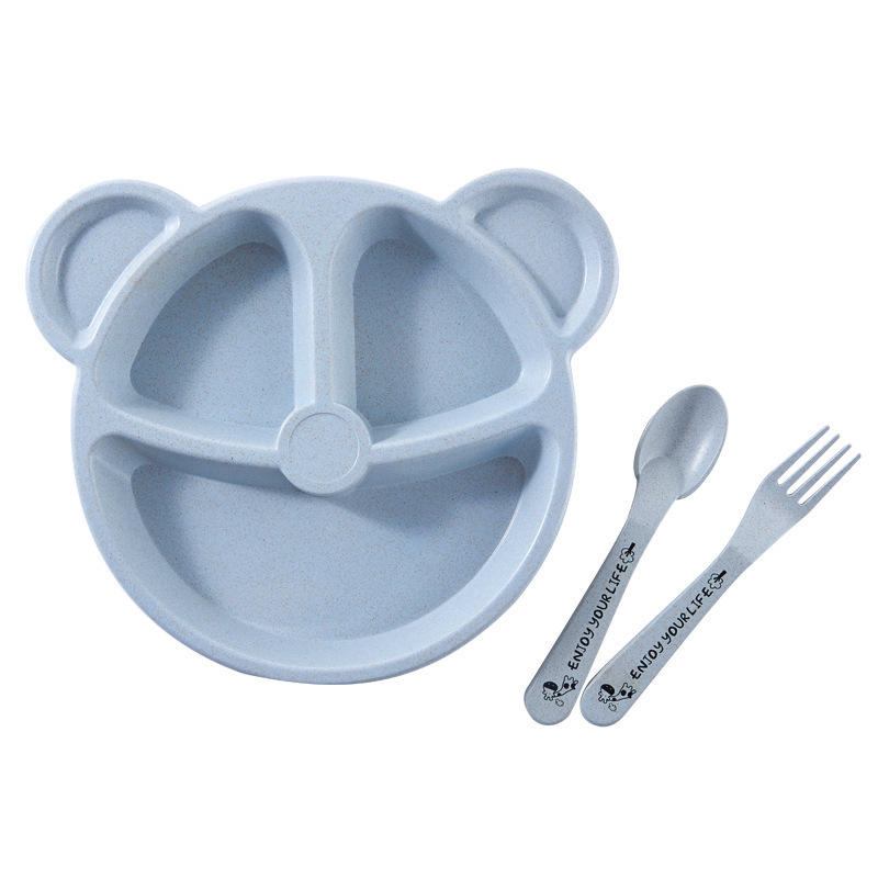 Trigo Palha Dinner Plate Set, Compartimento Infantil, Jardim de Infância Estudante Urso Louça, Lunch Box, 3pcs