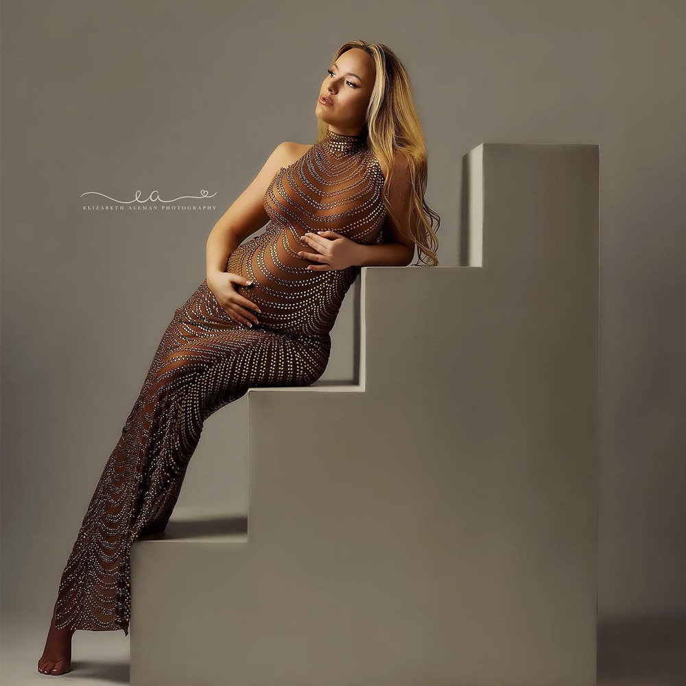 Sexy Shiny Drill Mutterschaft Fotografie Requisiten Göttin Kleid Body Tüll Schwangerschaft Kleid Für Foto Schießen Requisiten Kleidung