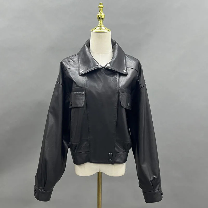 Janefur Frauen Echt lederjacke Moto Punk Stil Turndown Kragen Herbst Winter Mantel Lady Outwear JFB6-24031